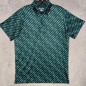 Pins & Aces Shirt Men's Size Medium Green Polo Chromo Abstract Golf Performance